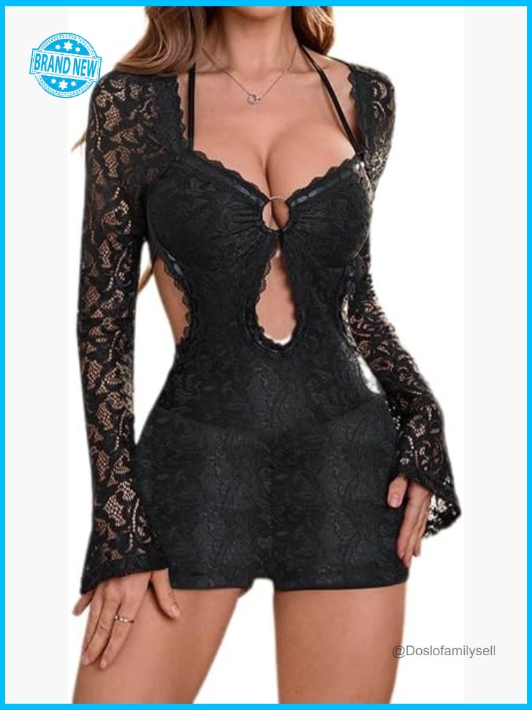 Sexy Lace Jumpsuit Slim Fit Long Sleeve Short One Piece Bodycon Night Out Party
